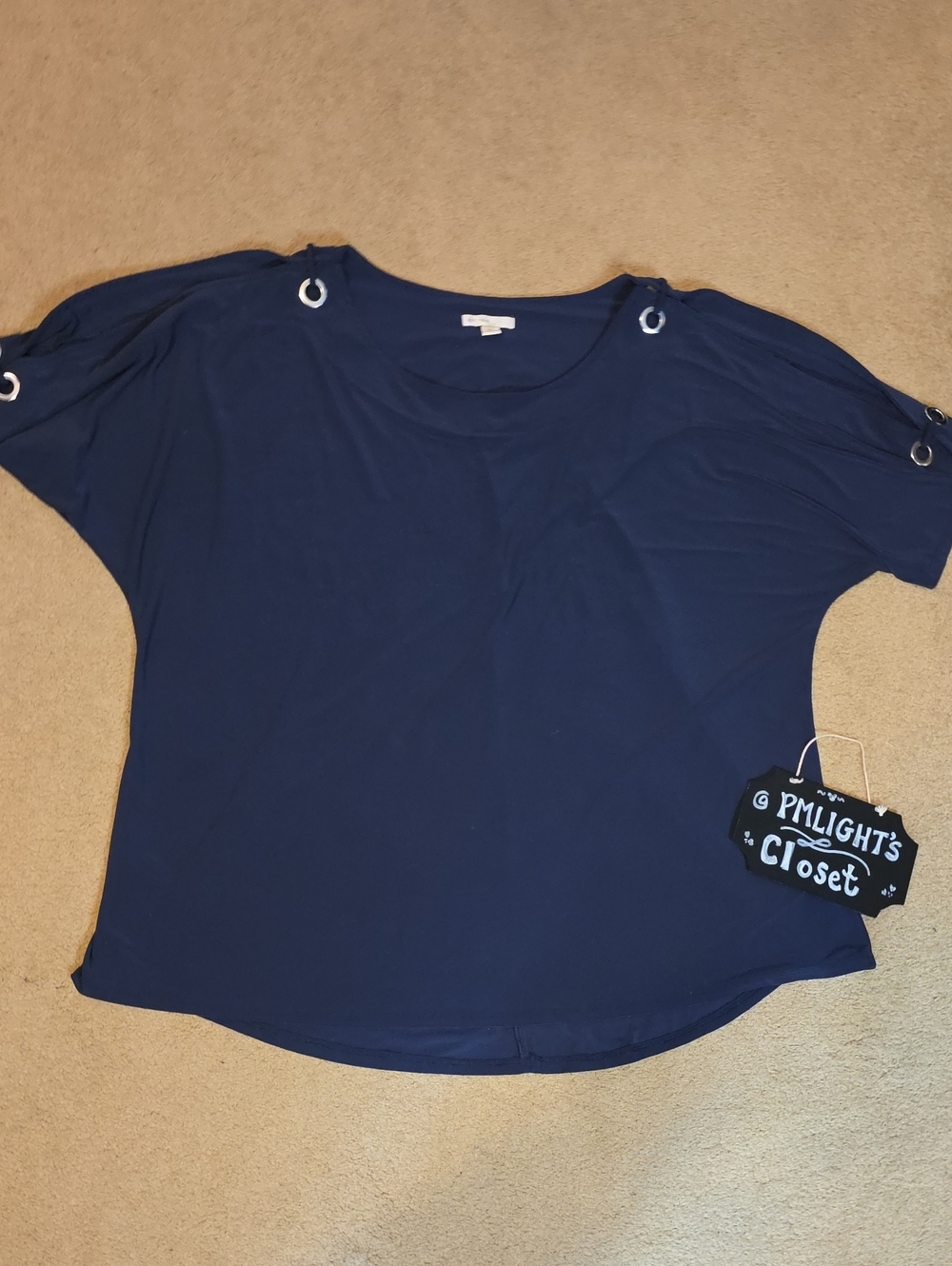 Cato Navy Blouse XL Short-Sleeve Grommet Detail Peek-A-Boo